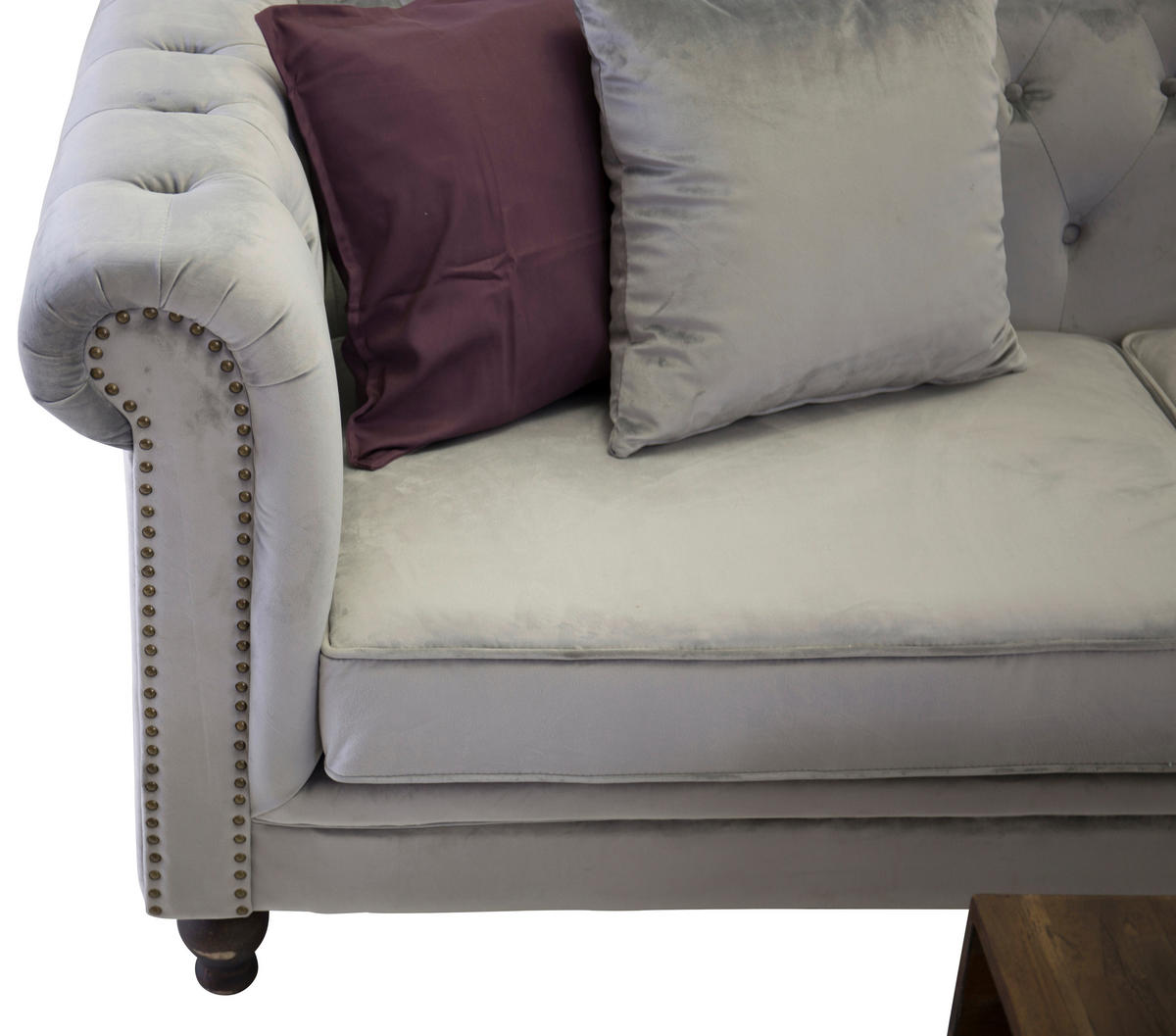 CHESTERFIELD-SOFA Samt Hellgrau  - Hellgrau, Design, Holz/Textil (217/80/88cm) - Livetastic