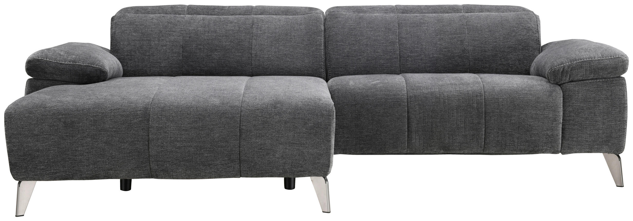 ECKSOFA Dunkelgrau Chenille  - Dunkelgrau/Silberfarben, Design, Textil/Metall (175/262cm) - Livetastic
