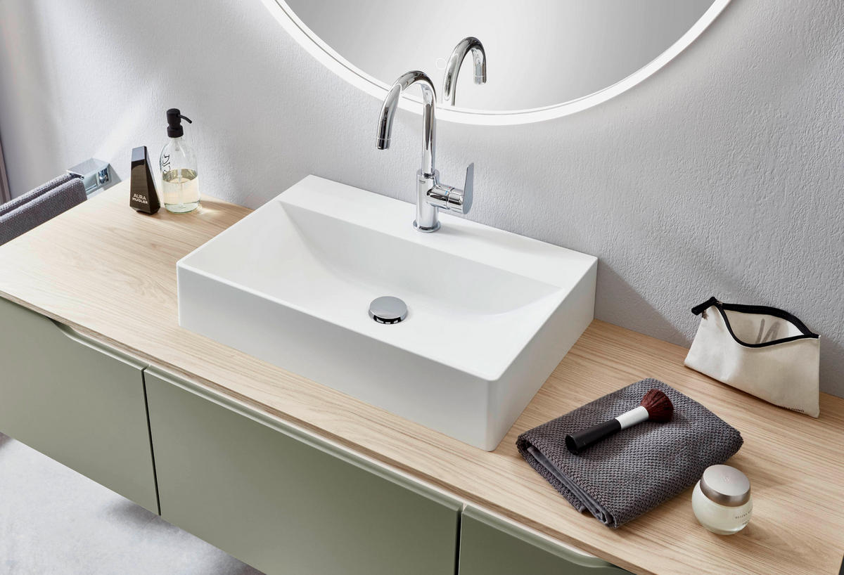 WASCHTISCHKOMBI 152 cm  - Edelstahlfarben/Eichefarben, MODERN, Holzwerkstoff/Stein (152cm) - Celina Home