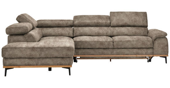ECKSOFA  in Lederlook Hellbraun Bettkasten, Schlaffunktion, Kopfteilverstellung  226/282 cm  - Hellbraun/Schwarz, Natur, Holz/Textil (226/282cm) - Novel