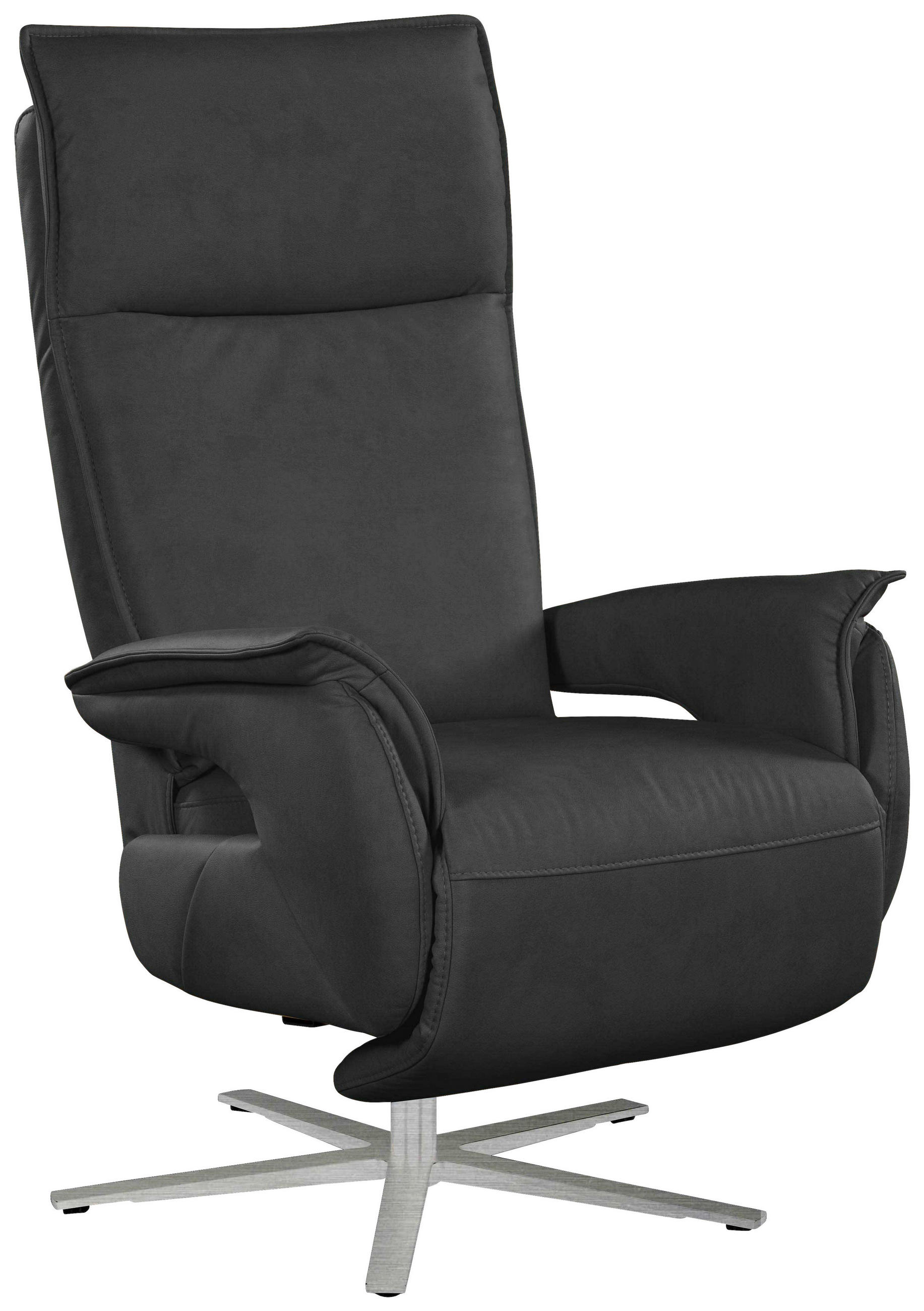 FERNSEHSESSEL Lederlook (vegan) Schwarz  - Edelstahlfarben/Schwarz, Modern, Textil/Metall (77/116/80cm) - Livetastic