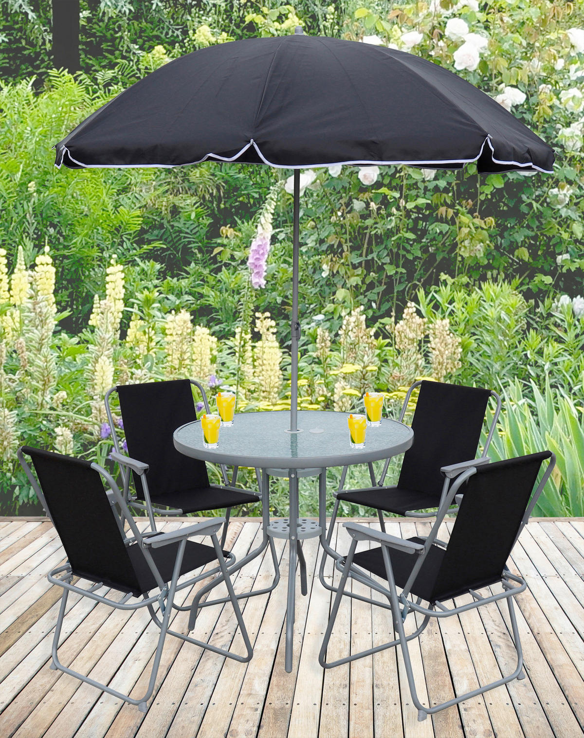 GARTENTISCHGRUPPE   - Schwarz, Modern, Glas/Kunststoff (75/70/75cm) - MID.YOU