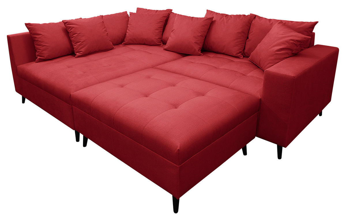 Ecksofa inkl. Hocker in Mikrofaser Rot  - Rot/Schwarz, Design, Holz/Textil (174/247cm) - MID.YOU