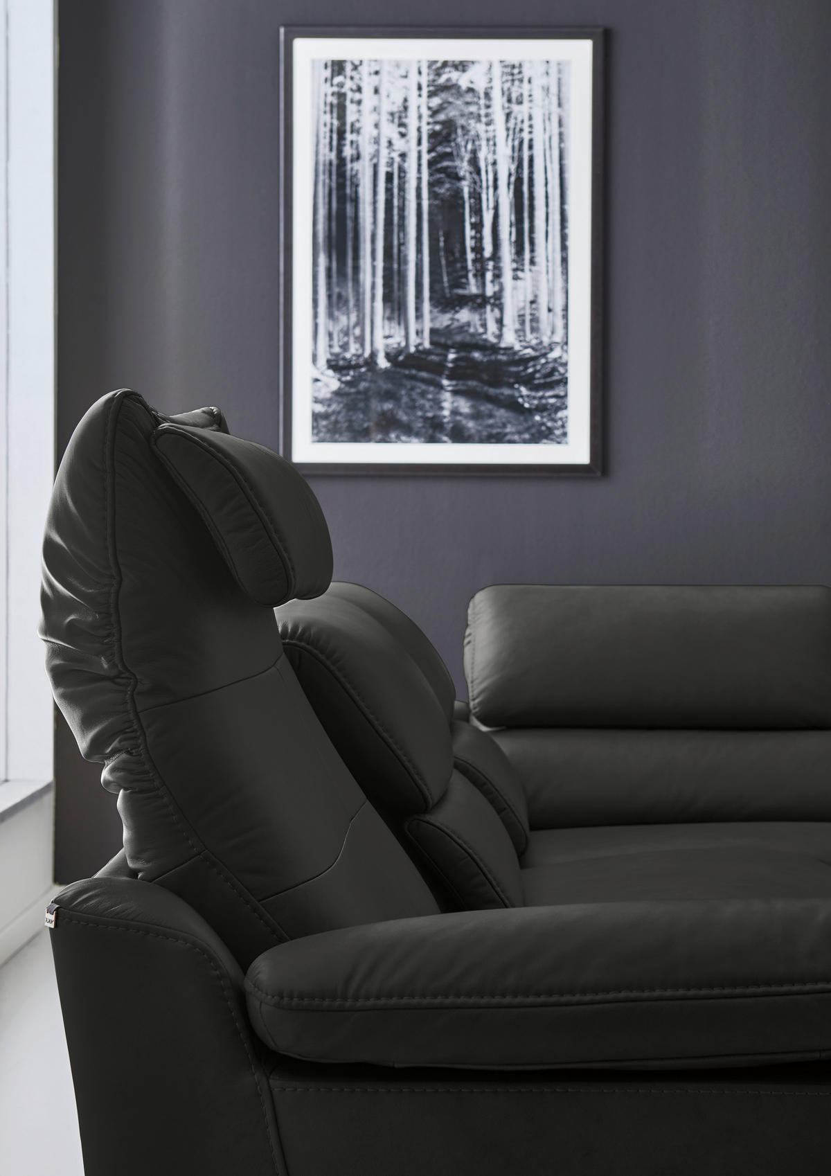 ECKSOFA Valdera Schwarz Echtleder  - Schwarz, Design, Leder/Metall (280/246cm) - Hukla