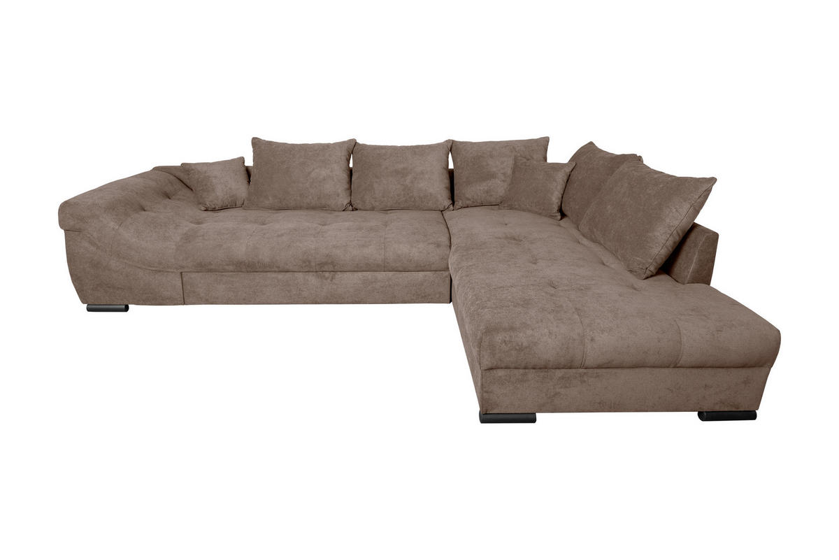 ECKSOFA ATLANTA Braun Struktur Liegefläche im Originalstoff  - Schwarz/Braun, Design, Textil/Metall (298/202cm) - MID.YOU