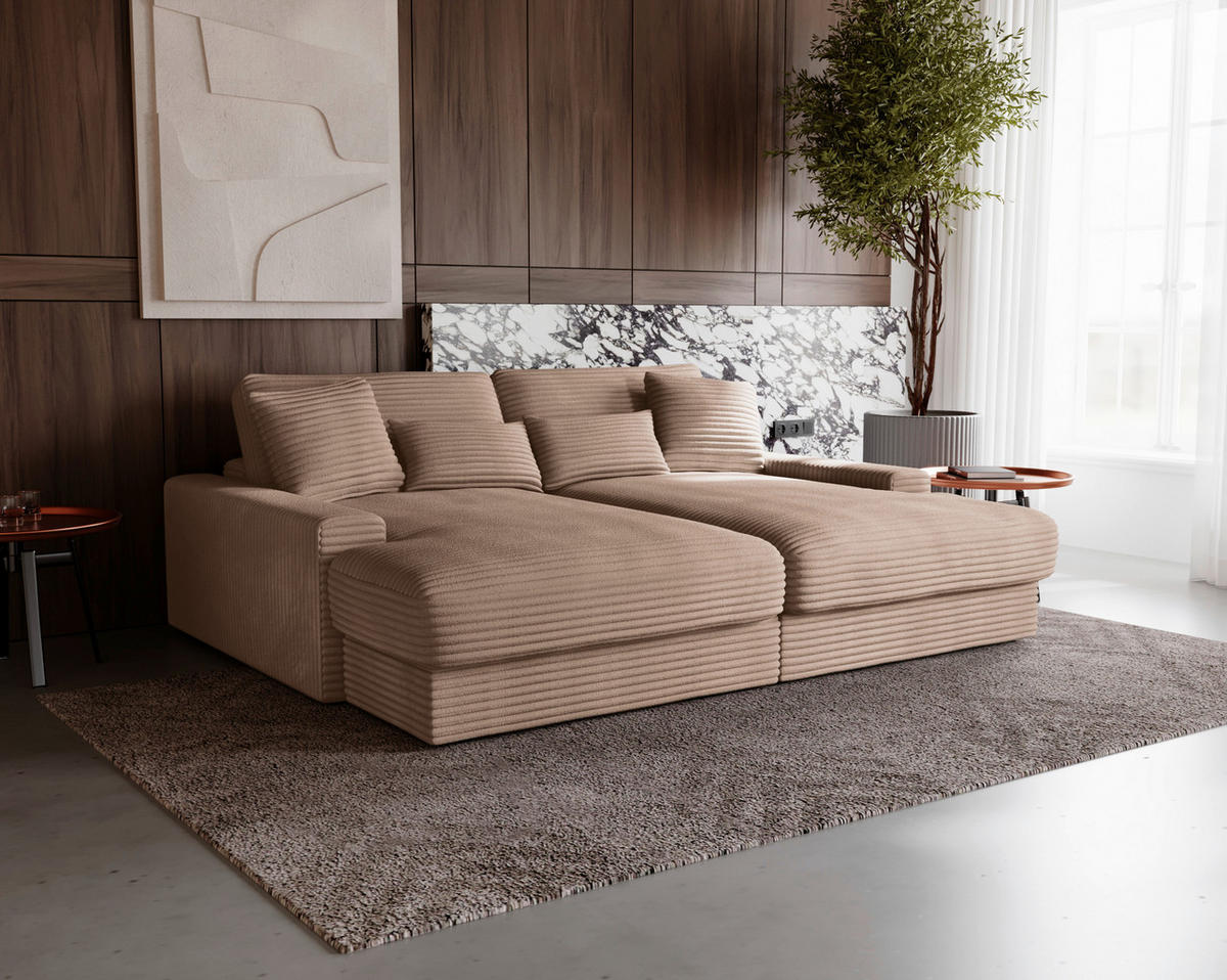BIGSOFA Cord Hellbraun  - Hellbraun/Schwarz, MODERN, Kunststoff/Textil (230/85/190cm) - Carryhome