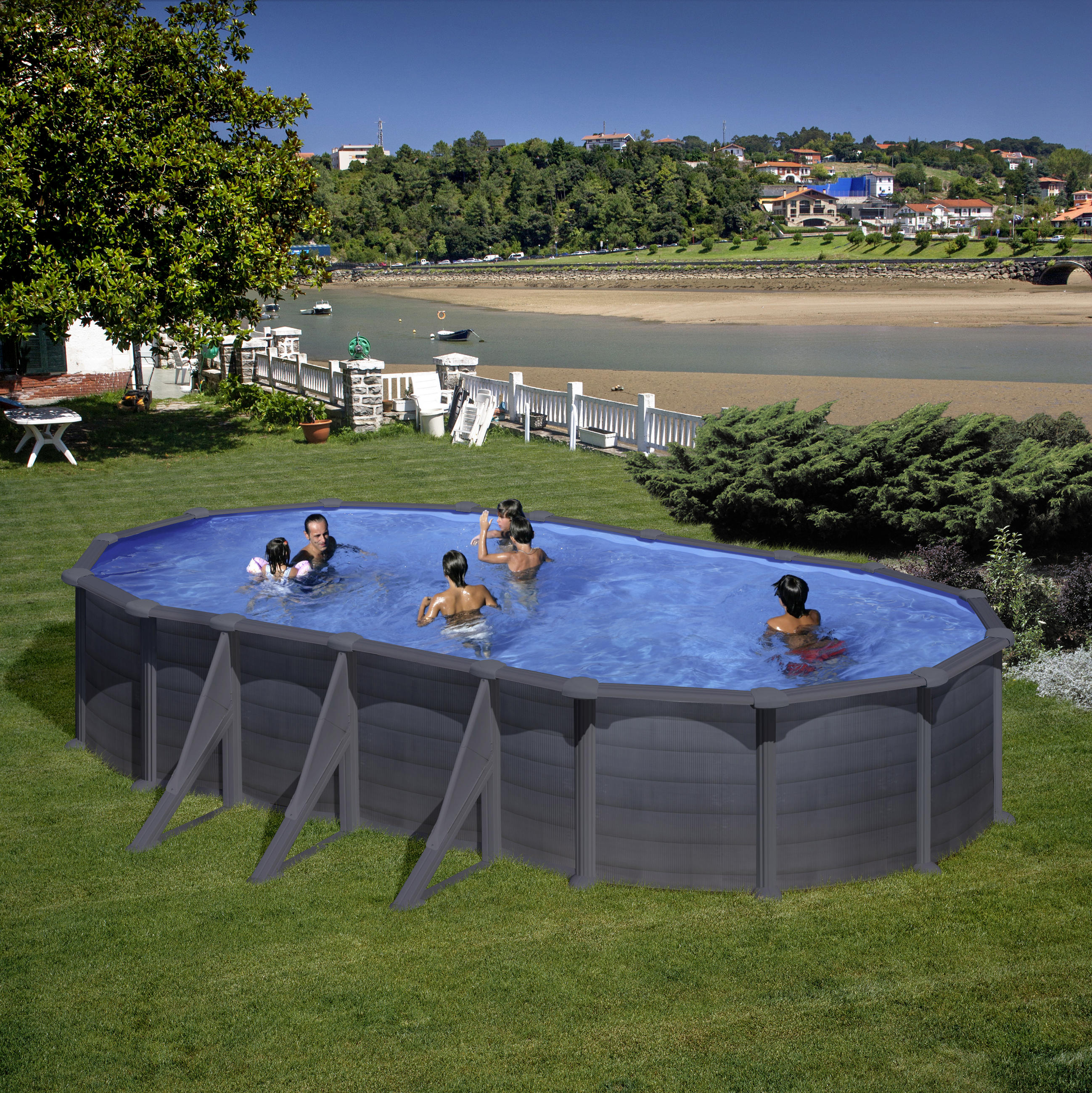POOL SET GRE KITPROV738GF 2021 744/575/132 cm  - Graphitfarben, KONVENTIONELL (744/575/132cm) - Gre