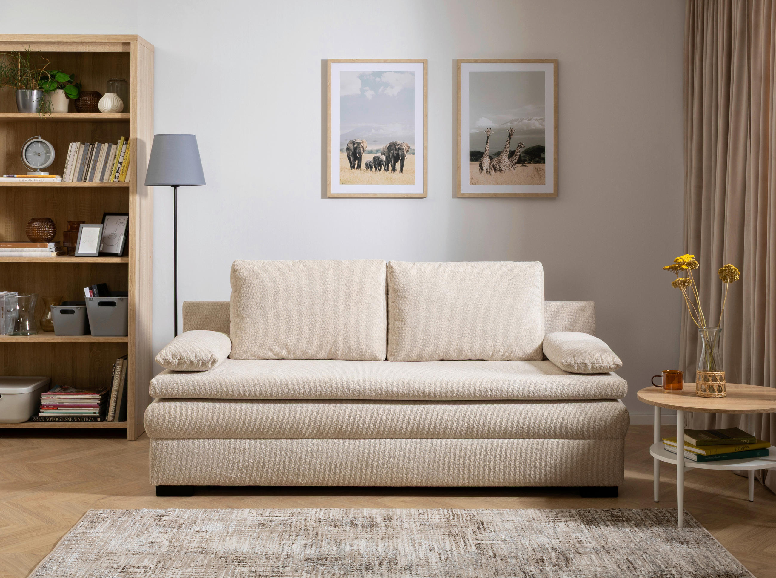 SCHLAFSOFA  mit Liegefunktion, Schlafen auf Sitzhöhe, Rücken echt Struktur Beige  - Beige/Schwarz, KONVENTIONELL, Kunststoff/Textil (195/93/83cm) - Carryhome