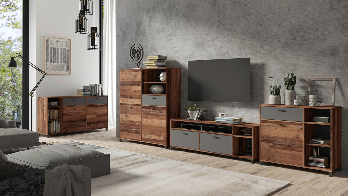 SIDEBOARD Jackson  in 160/85/40 cm  - Anthrazit/Schwarz, Design, Holzwerkstoff/Kunststoff (160/85/40cm) - MID.YOU