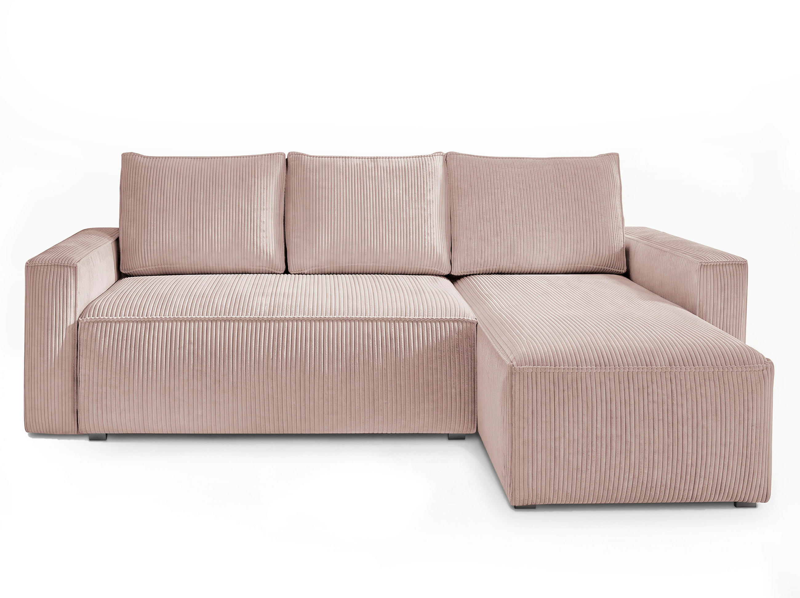 ECKSOFA Rosa Cord Rückenkissen, Bettkasten, Schlaffunktion, Rücken echt, Liegefläche im Originalstoff  - Schwarz/Rosa, MODERN, Kunststoff/Textil (232/140cm) - Xora