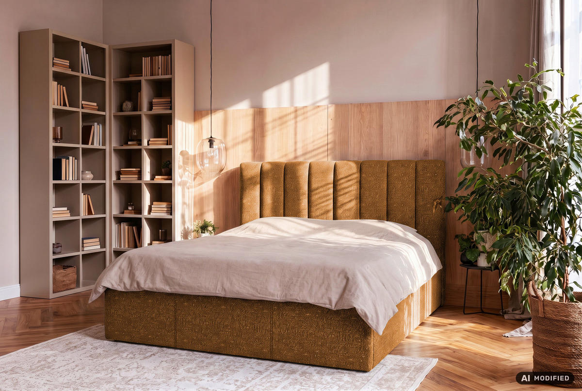 TAPECIRANI KREVET   180/200 cm   boje hrđe  - boje hrđe, Trend, tekstil/drvo (180/200cm) - Boxxx