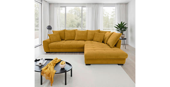 ECKSOFA Currygelb Cord Rückenkissen, Armlehnenkissen, Bettkasten, Schlaffunktion, Rücken echt, Liegefläche im Originalstoff  - Currygelb/Schwarz, KONVENTIONELL, Kunststoff/Textil (304/212cm) - Carryhome