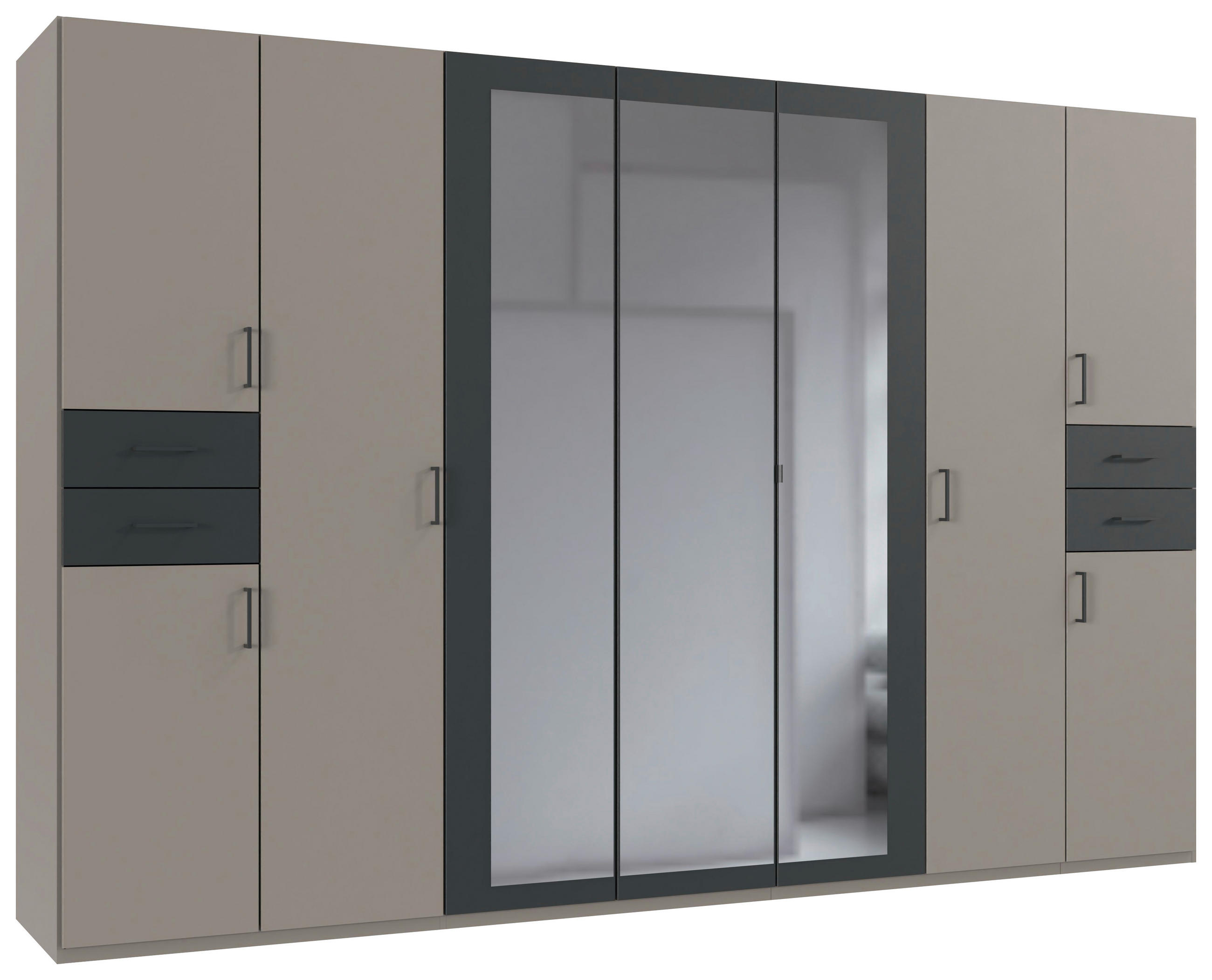 DREHTÜRENSCHRANK 313/208/58 cm 9-türig Graphitfarben, Grau, Sahara  - Graphitfarben/Schwarz, Basics, Glas/Holzwerkstoff (313/208/58cm) - MID.YOU