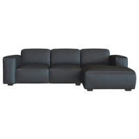 ECKSOFA Schwarz Echtleder  - Schwarz, Design, Leder/Holz (251/171cm) - Livetastic