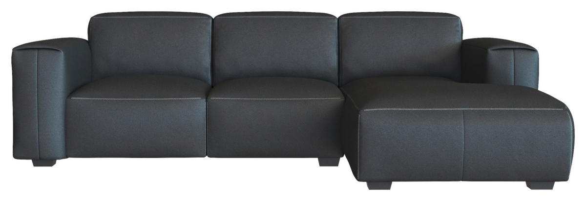 ECKSOFA Schwarz Echtleder  - Schwarz, Design, Leder/Holz (251/171cm) - Livetastic
