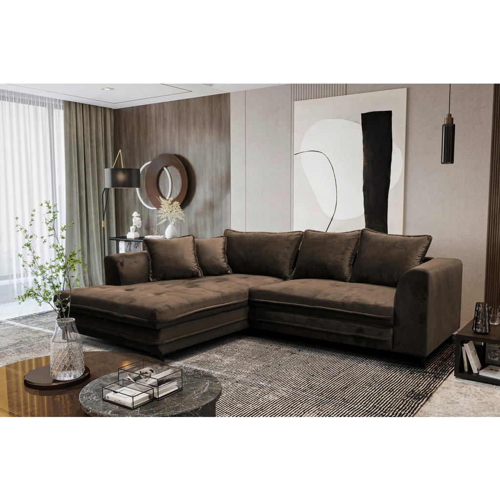 Thumbnail - Livetastic Eckschlafsofa, Braun, Textil, 4-Sitzer, Füllung: Schaumstoff, 277x187 cm, Made in EU, Armteil links, Rücken e...