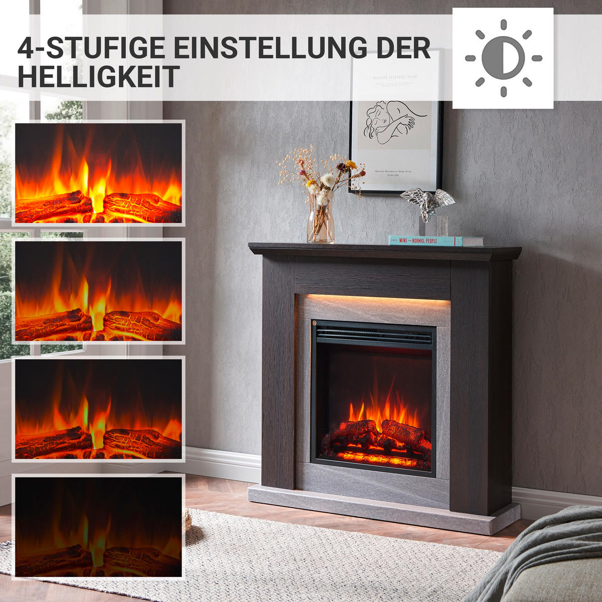 ELEKTROKAMIN - Dunkelbraun, Basics, Holzwerkstoff/Metall (89/88/25cm)