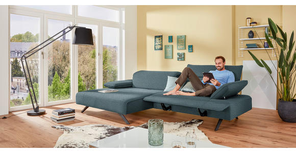ECKSOFA in Flachgewebe Hellblau - Anthrazit/Hellblau, Design, Textil/Metall (166/280cm) - Ambiente
