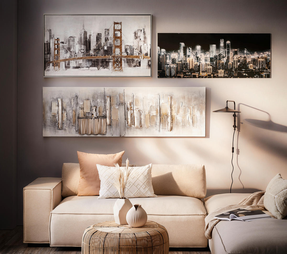 GLASBILD Städte 125/50 cm  - Goldfarben/Schwarz, Design, Glas (125/50cm) - Monee