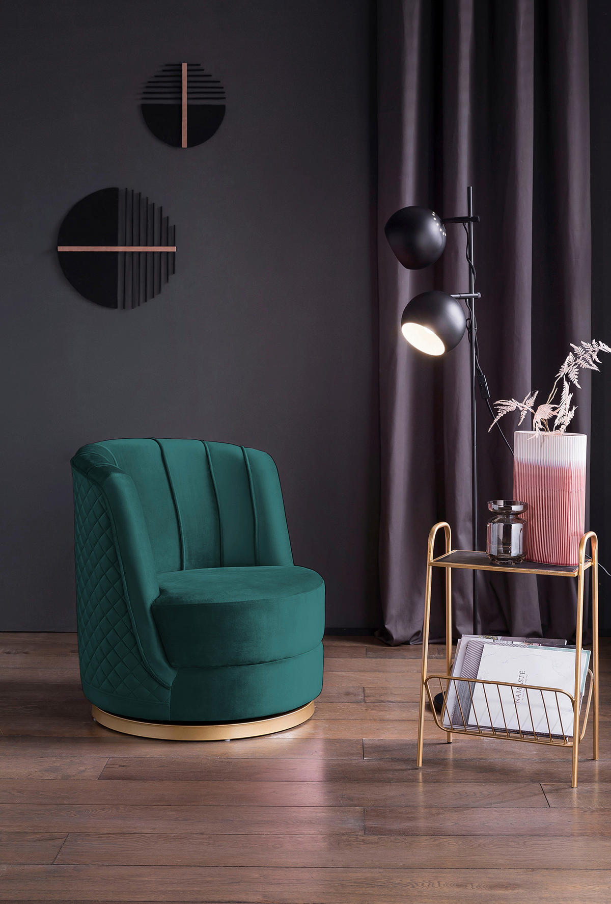 SESSEL in Samt Grün  - Goldfarben/Grün, MODERN, Textil/Metall (68/77/57cm) - Livetastic