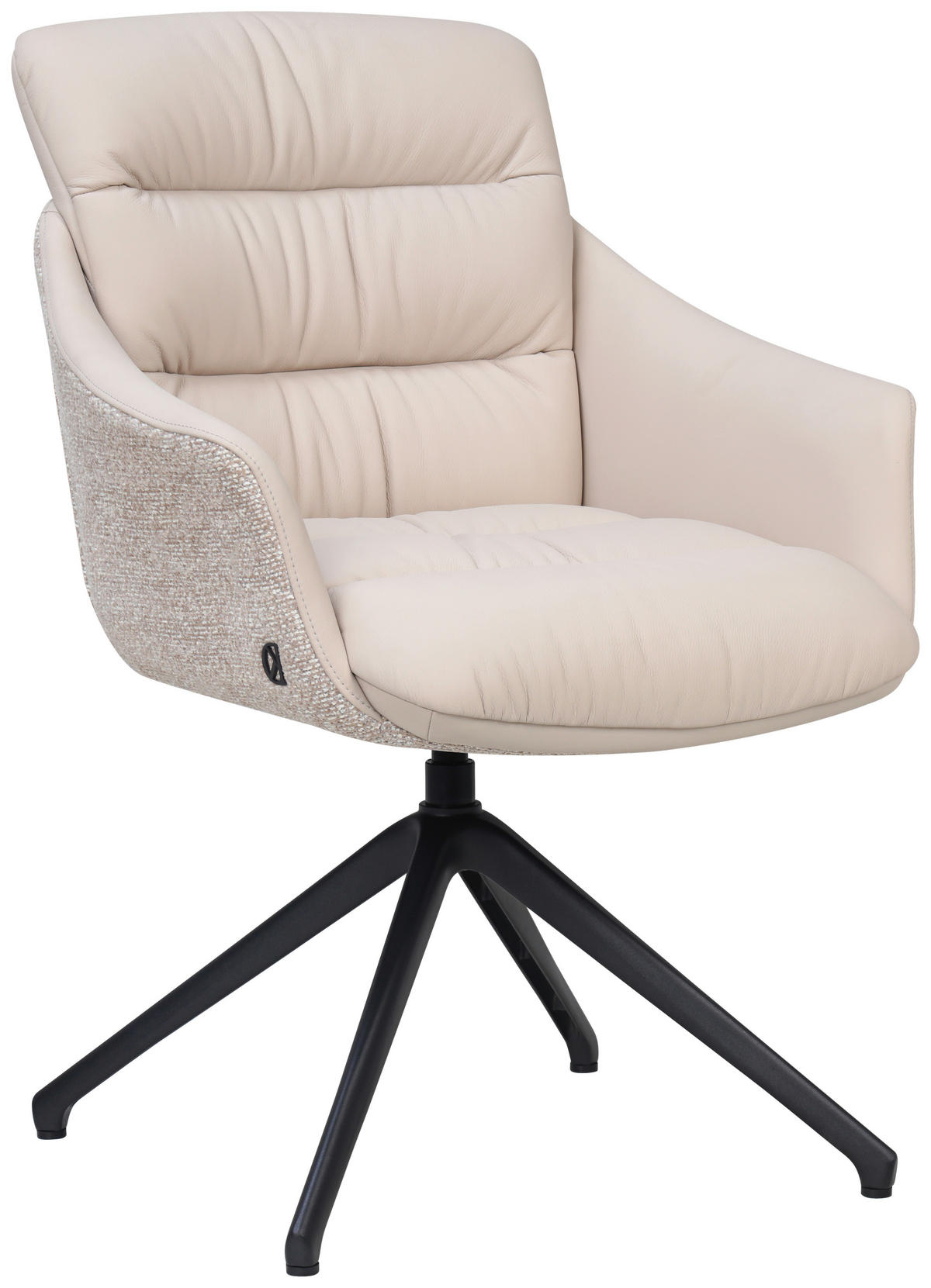 ARMLEHNSTUHL  Sitzfläche 360° drehbar, inklusive Armlehnen, automatische Rückholfunktion Webstoff Echtleder  - Beige/Schwarz, Design, Leder/Textil (62/85,5/65cm) - Dieter Knoll