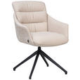 ARMLEHNSTUHL  Sitzfläche 360° drehbar, inklusive Armlehnen, automatische Rückholfunktion Webstoff Echtleder  - Beige/Schwarz, Design, Leder/Textil (62/85,5/65cm) - Dieter Knoll