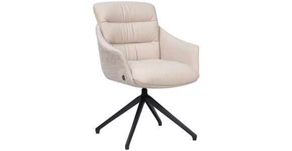 ARMLEHNSTUHL  Sitzfläche 360° drehbar, inklusive Armlehnen, automatische Rückholfunktion Webstoff Echtleder  - Beige/Schwarz, Design, Leder/Textil (62/85,5/65cm) - Dieter Knoll
