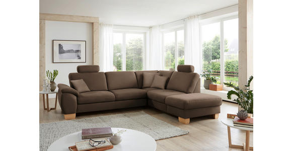 ECKSOFA in Mikrofaser Dunkelbraun  - Wildeiche/Dunkelbraun, Natur, Holz/Textil (286/236cm) - Voleo