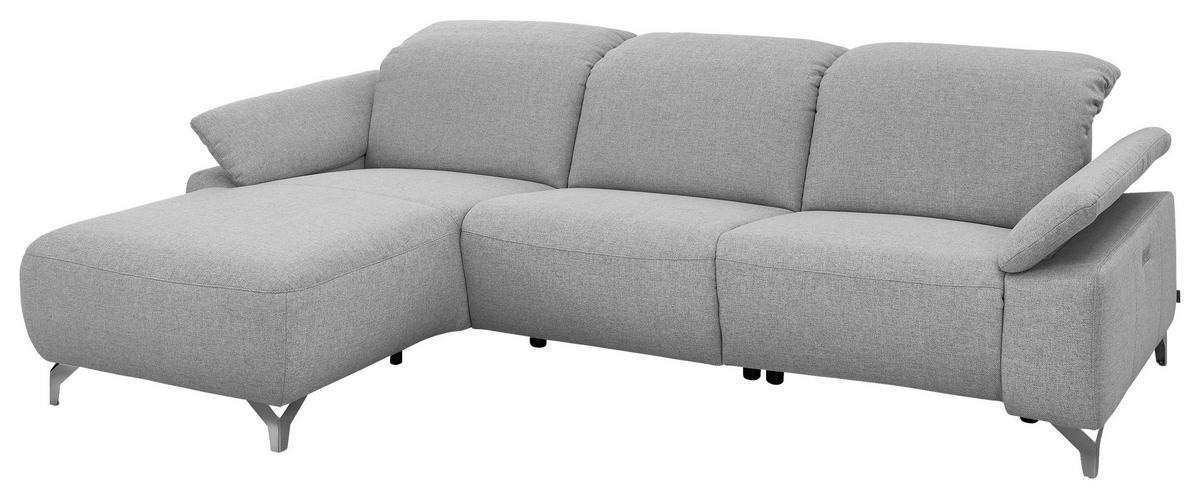 ECKSOFA Hellgrau Flachgewebe Rücken echt  - Chromfarben/Hellgrau, Design, Textil/Metall (180/280cm) - Musterring