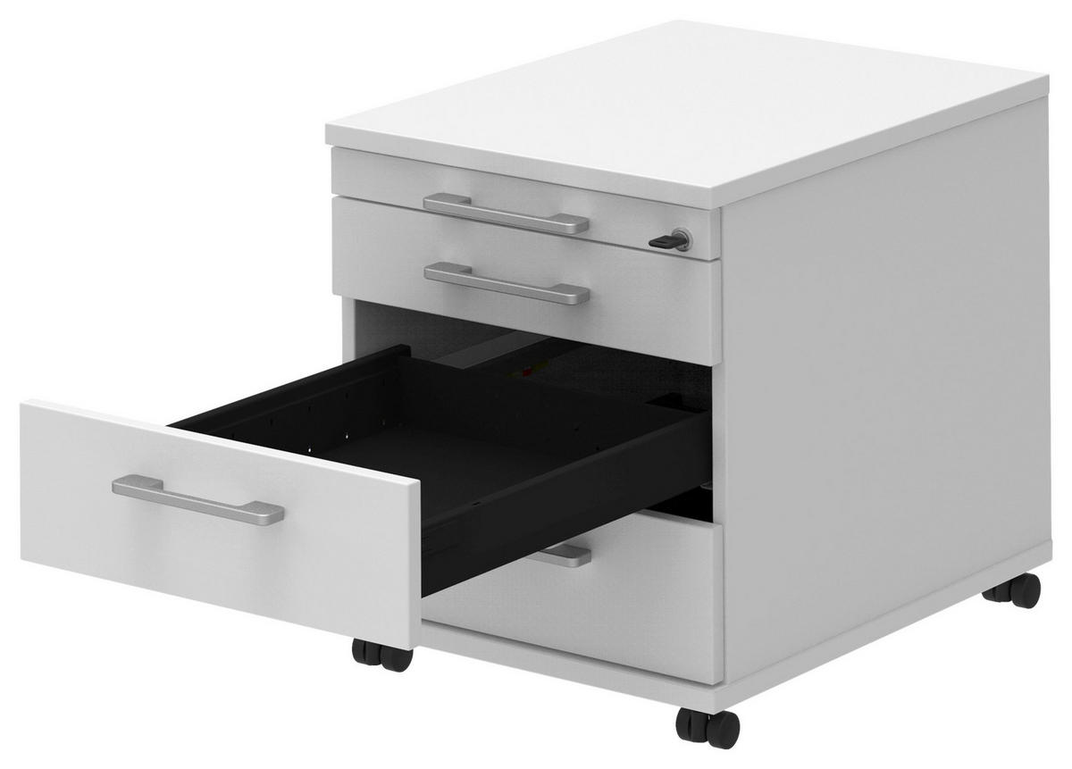 ROLLCONTAINER 42,7/54,4/60 cm  - Weiss/Alufarben, Konventionell, Holzwerkstoff/Metall (42,7/54,4/60cm) - Moderano