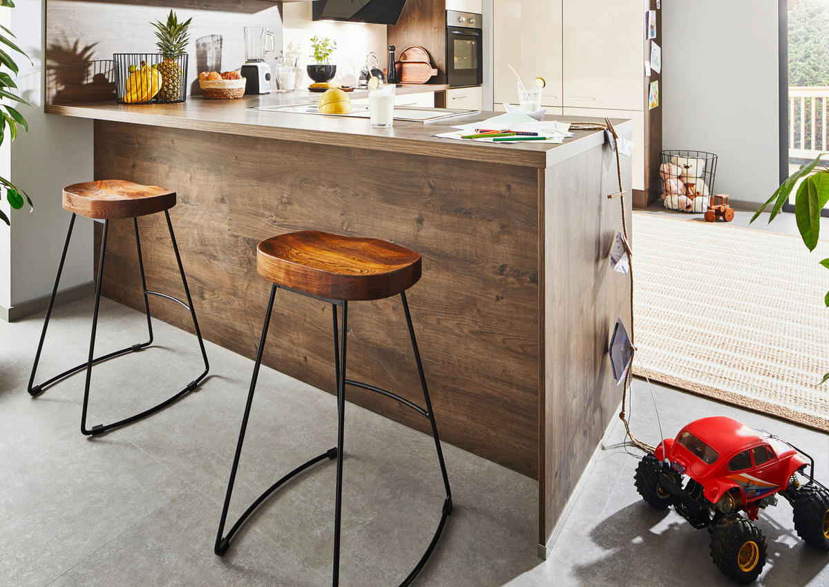 EINBAUKÜCHE VE405 - Eichefarben/Magnolie, Design, Holzwerkstoff - Venda