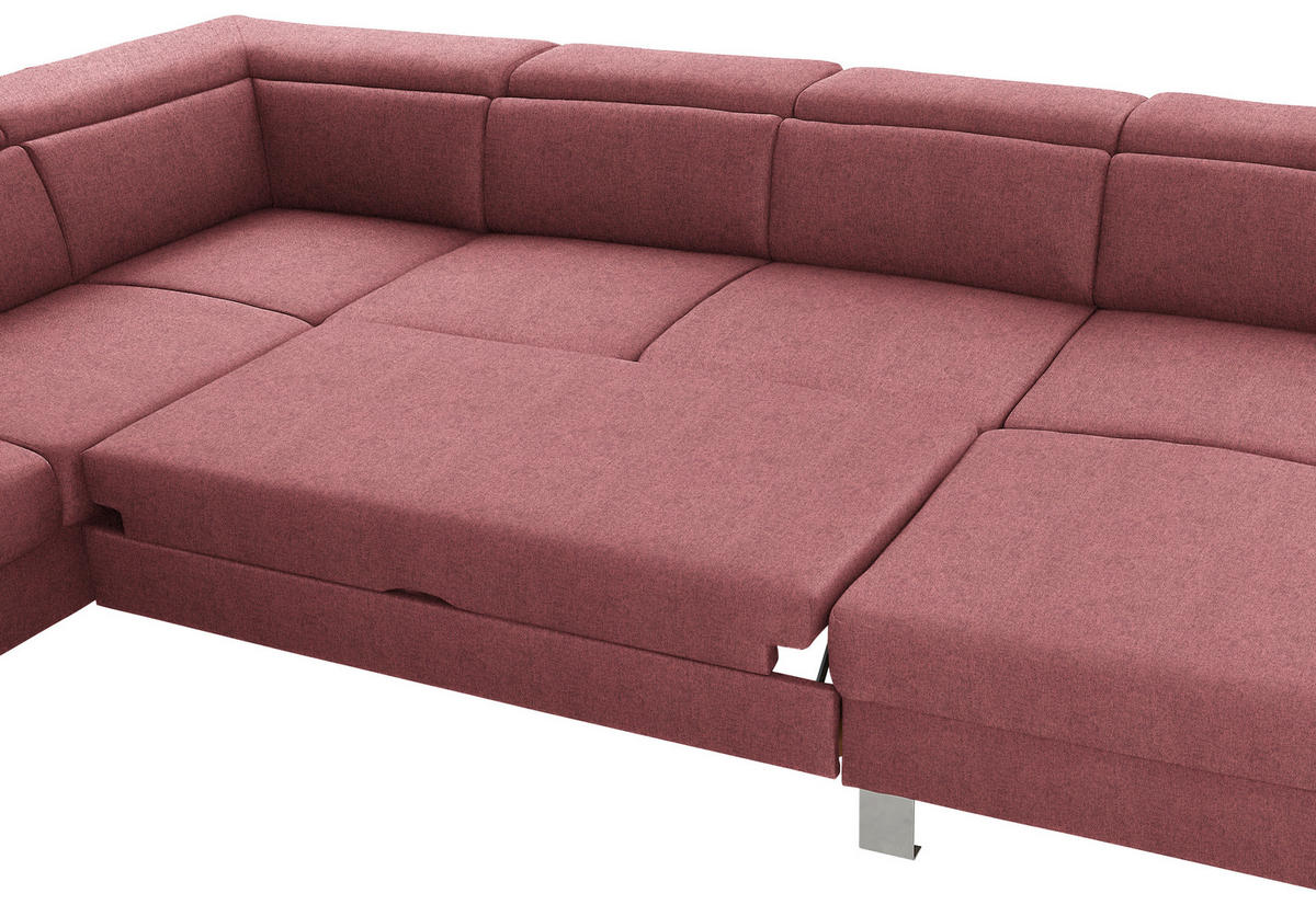 WOHNLANDSCHAFT inkl.Funktionen Hellrot Webstoff  - Hellrot/Silberfarben, Design, Textil/Metall (226/320/168cm) - Xora