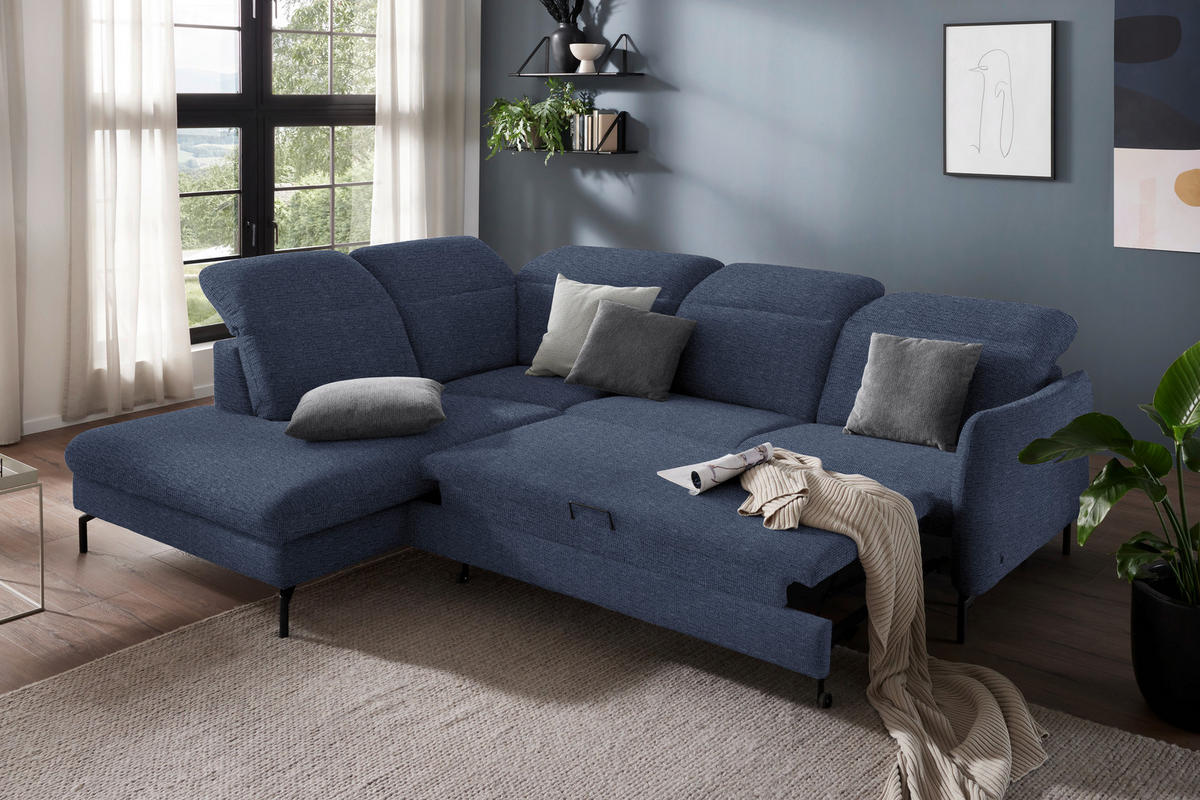 SAROKKANAPÉ textil sötétkék  - sötétkék/fekete, Design, textil/fém (233/299-313cm) - Dieter Knoll