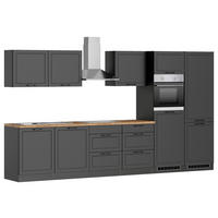 KÜCHENBLOCK 360 cm   in Grau, Eiche Wotan  - Eiche Wotan/Schwarz, LIFESTYLE, Holzwerkstoff/Metall (360cm) - Held