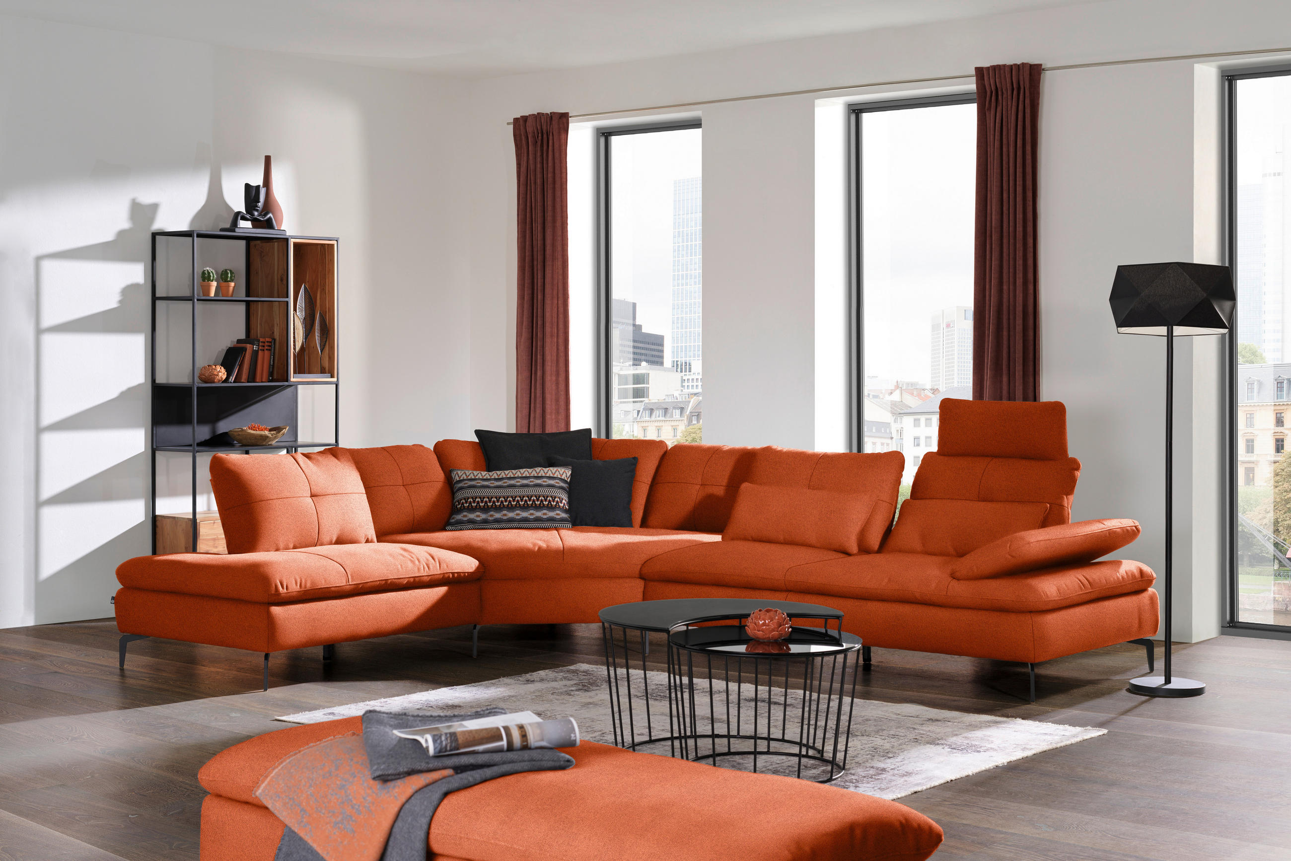 ECKSOFA in Flachgewebe Terracotta  271/344 cm  - Terracotta/Schwarz, Design, Textil/Metall (271/344cm) - Chilliano