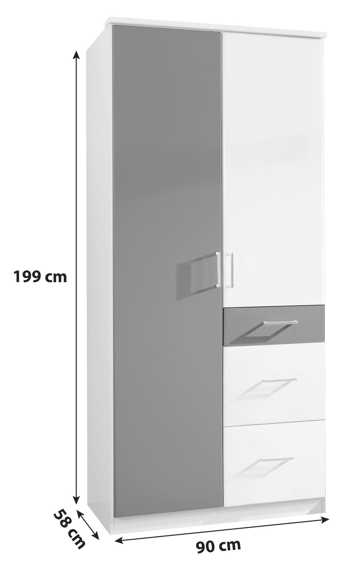 ARMOIRE À PORTES BATTANTES in Graphitfarben, Weiss  - Weiss/Alufarben, Design, Holz/Holzwerkstoff (90/199/58cm) - MID.YOU