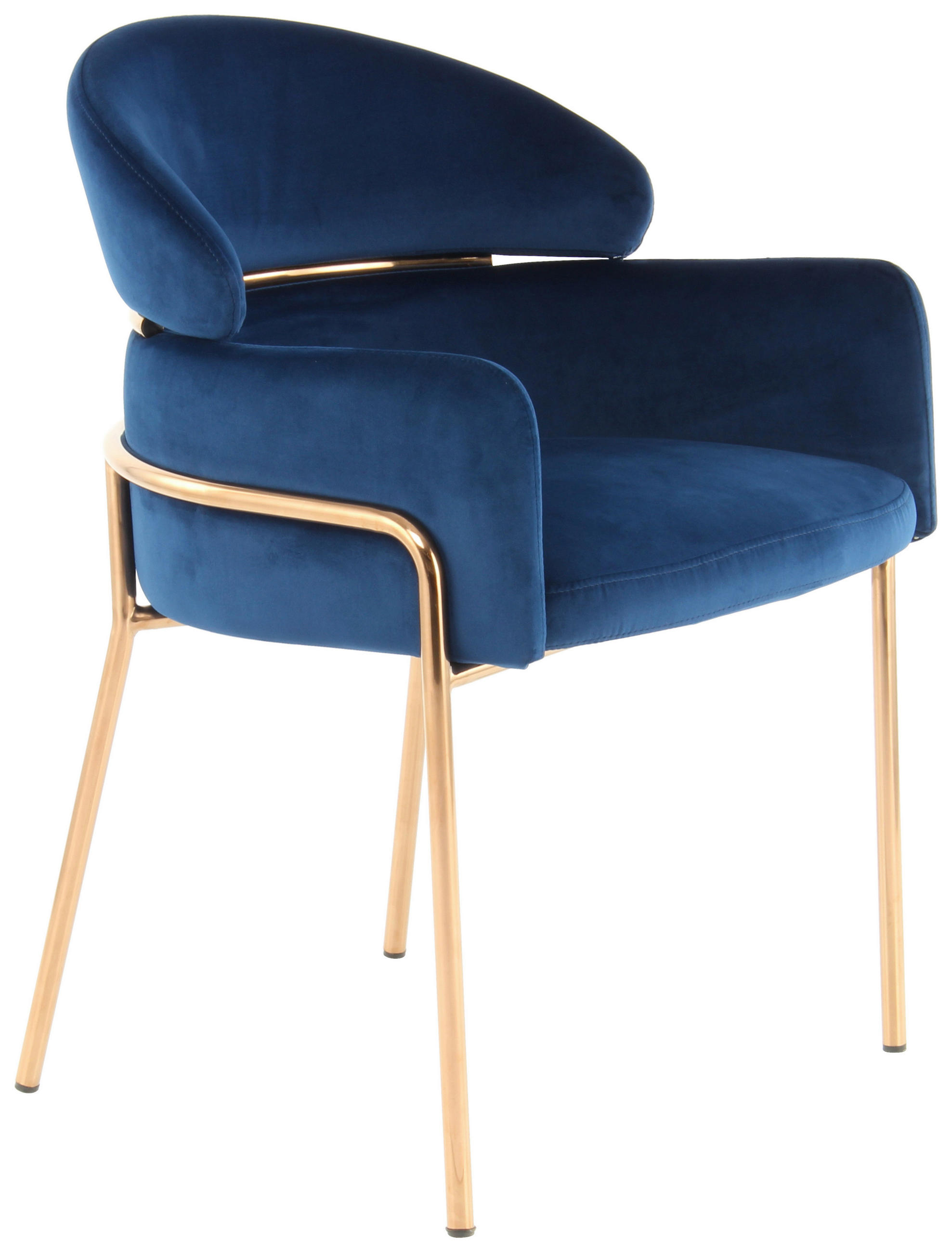 ŽIDLE S PODRUČKAMI, samet, modrá - barva růžového zlata/modrá, Moderní, kov/textil (58/79/57cm) - MID.YOU