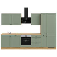 KÜCHENLEERBLOCK 330 cm   in Grün, Eichefarben  - Eichefarben/Schwarz, MODERN, Holzwerkstoff/Metall (330cm) - Nobilia