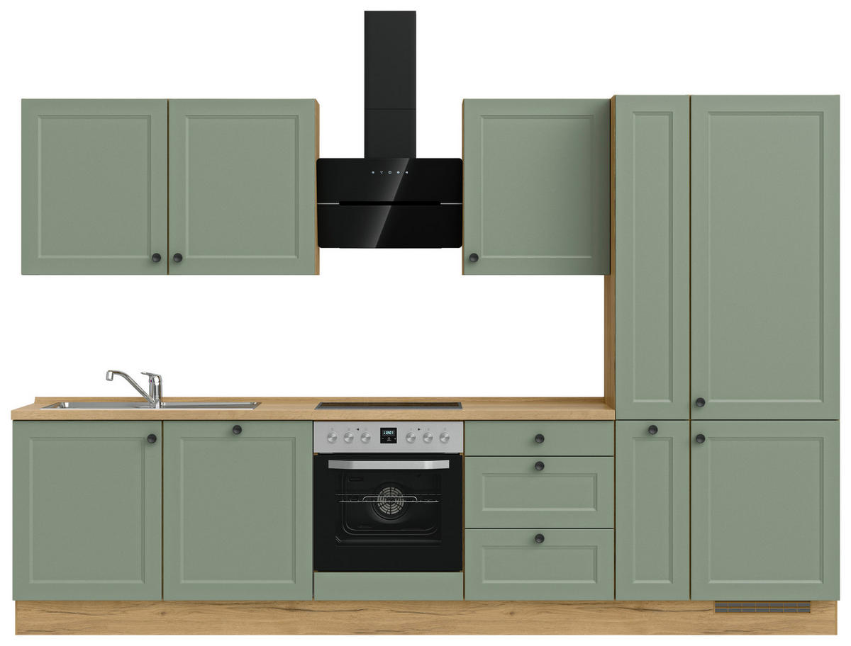 KÜCHENLEERBLOCK 330 cm   in Grün, Eichefarben  - Eichefarben/Schwarz, MODERN, Holzwerkstoff/Metall (330cm) - Nobilia