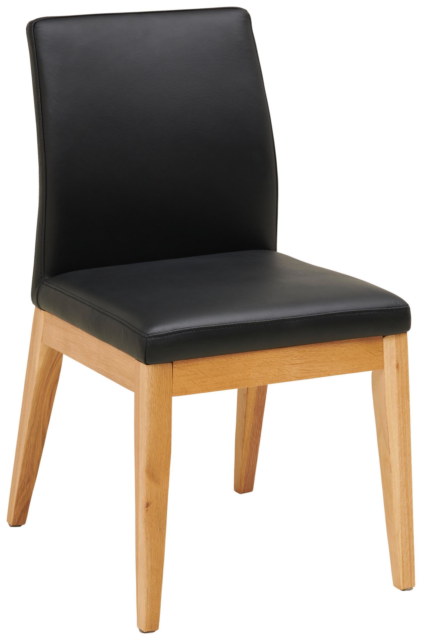 STUHL Echtleder Schwarz  - Eichefarben/Schwarz, MODERN, Leder/Holz (48,5/86,5/60cm) - Livetastic
