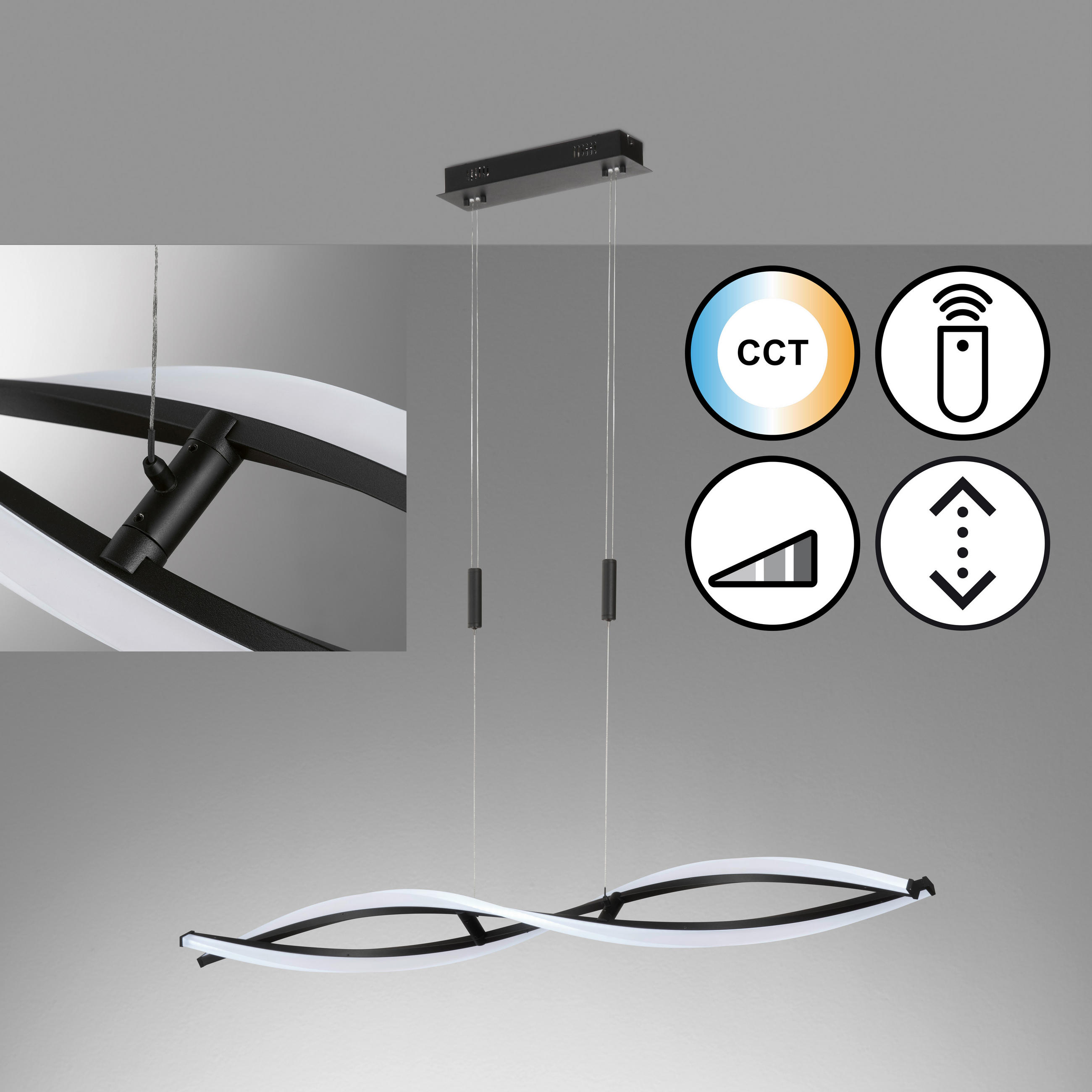 LED-PENDELLEUCHTE Torcido 100,5/11,5/90-150 cm   - Schwarz, MODERN, Metall (100,5/11,5/90-150cm) - Fischer & Honsel