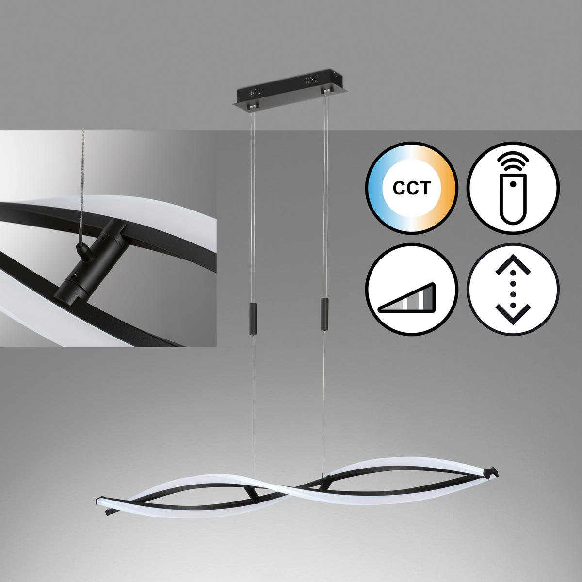 LED-PENDELLAMPA Torcido 100,5/11,5/90-150 cm  - svart, Modern, metall (100,5/11,5/90-150cm) - Fischer & Honsel