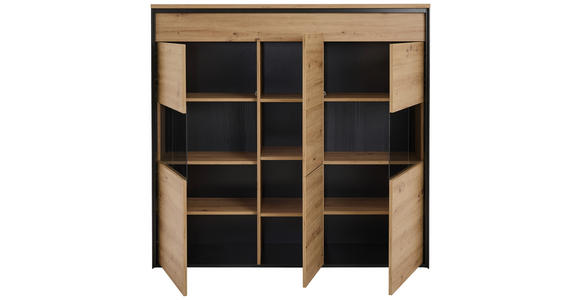 HIGHBOARD in 146/140/42 cm - Schwarz/Eiche Artisan, Design, Glas/Holzwerkstoff (146/140/42cm) - Hom`in