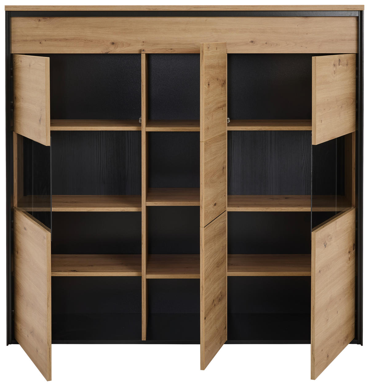 HIGHBOARD  in 146/140/42 cm  - Schwarz/Eiche Artisan, Design, Glas/Holzwerkstoff (146/140/42cm) - Hom`in