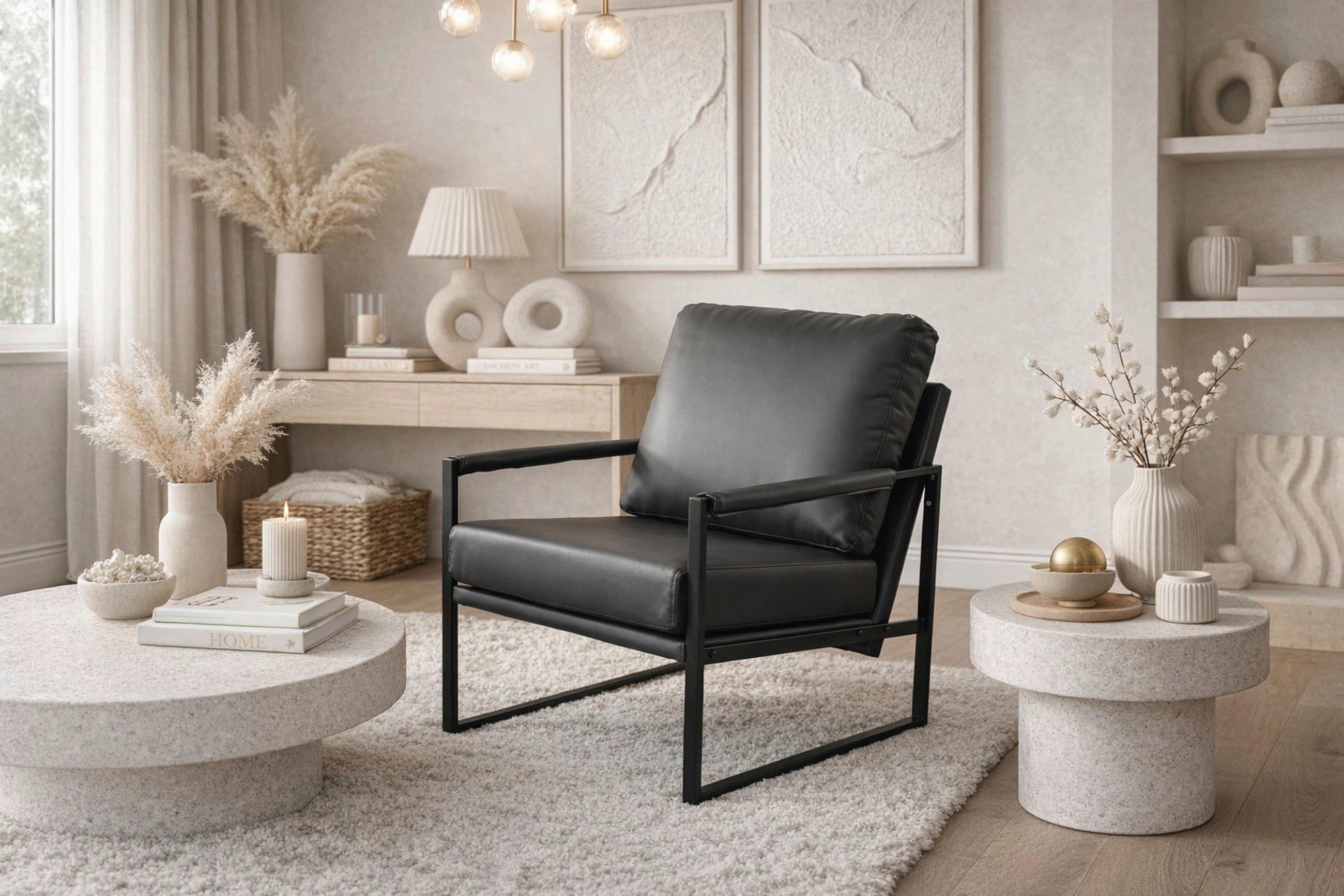 LOUNGESESSEL Lederlook Schwarz    - Schwarz, Design, Textil/Metall (65/90/81cm) - MID.YOU