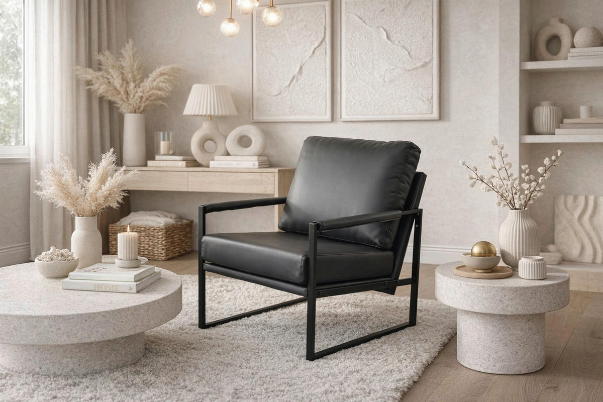 LOUNGESESSEL Lederlook Schwarz    - Schwarz, Design, Textil/Metall (65/90/81cm) - MID.YOU