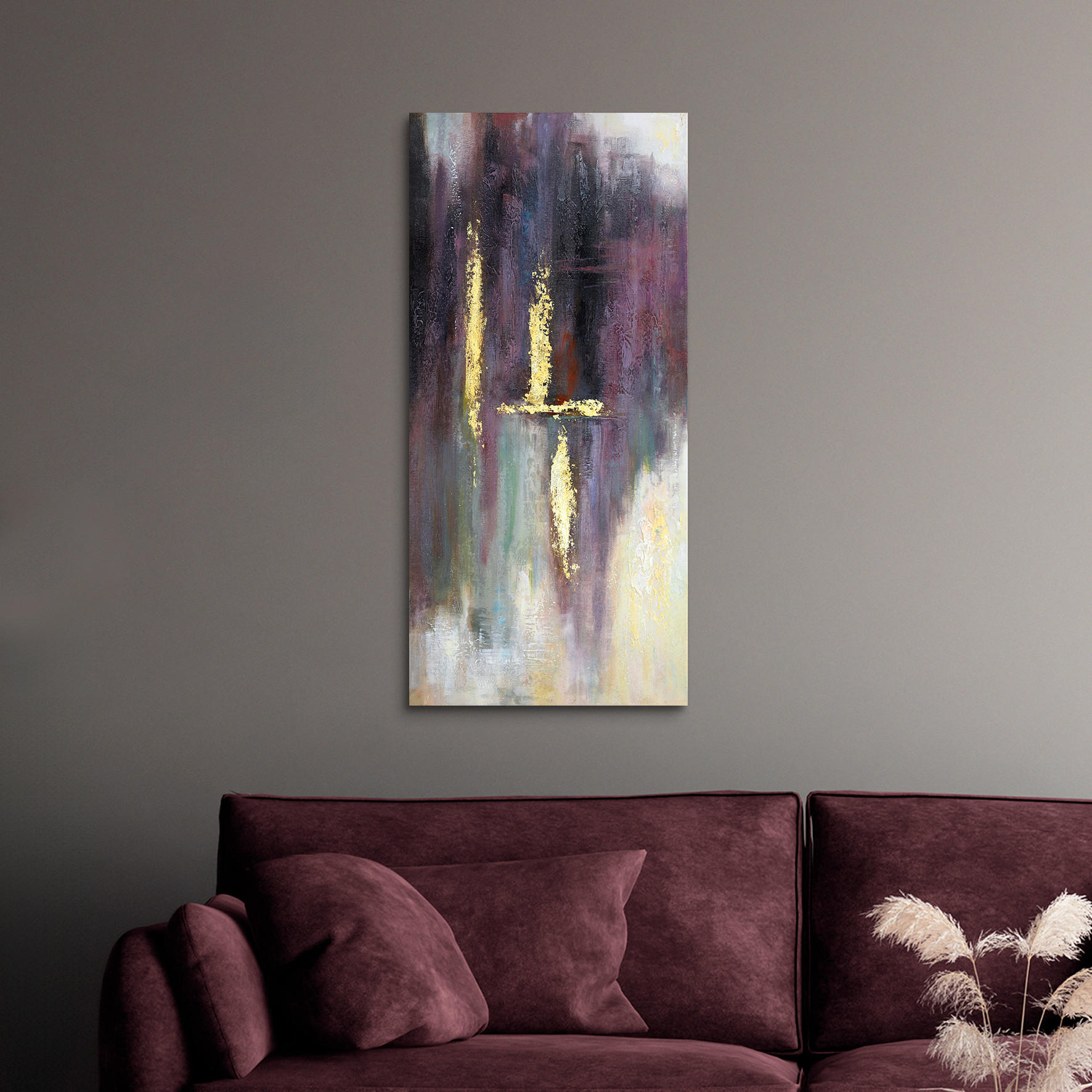 OLEJOMAĽBA, abstraktné, 40/85 cm  - viacfarebná, Design, kompozitné drevo/textil (40/85cm) - Monee