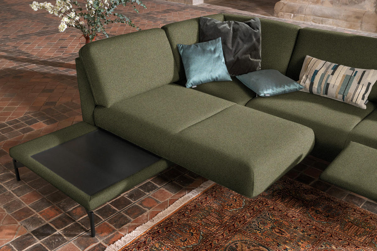 ECKSOFA in Flachgewebe, Struktur Olivgrün  - Anthrazit/Olivgrün, Design, Textil/Metall (230/254cm) - Johann Jakob