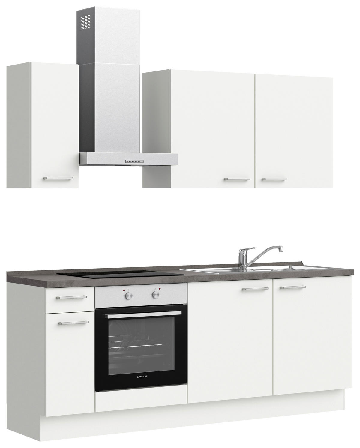 KÜCHENBLOCK Touch 210 cm  in Weiß, Schieferfarben  - Schieferfarben/Edelstahlfarben, MODERN, Holzwerkstoff/Metall (210cm) - Nobilia