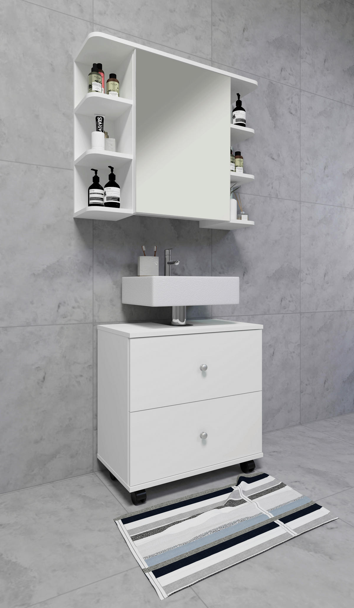 SPIEGELSCHRANK 80/64/21 cm  - Weiss, Modern, Glas/Holzwerkstoff (80/64/21cm) - MID.YOU